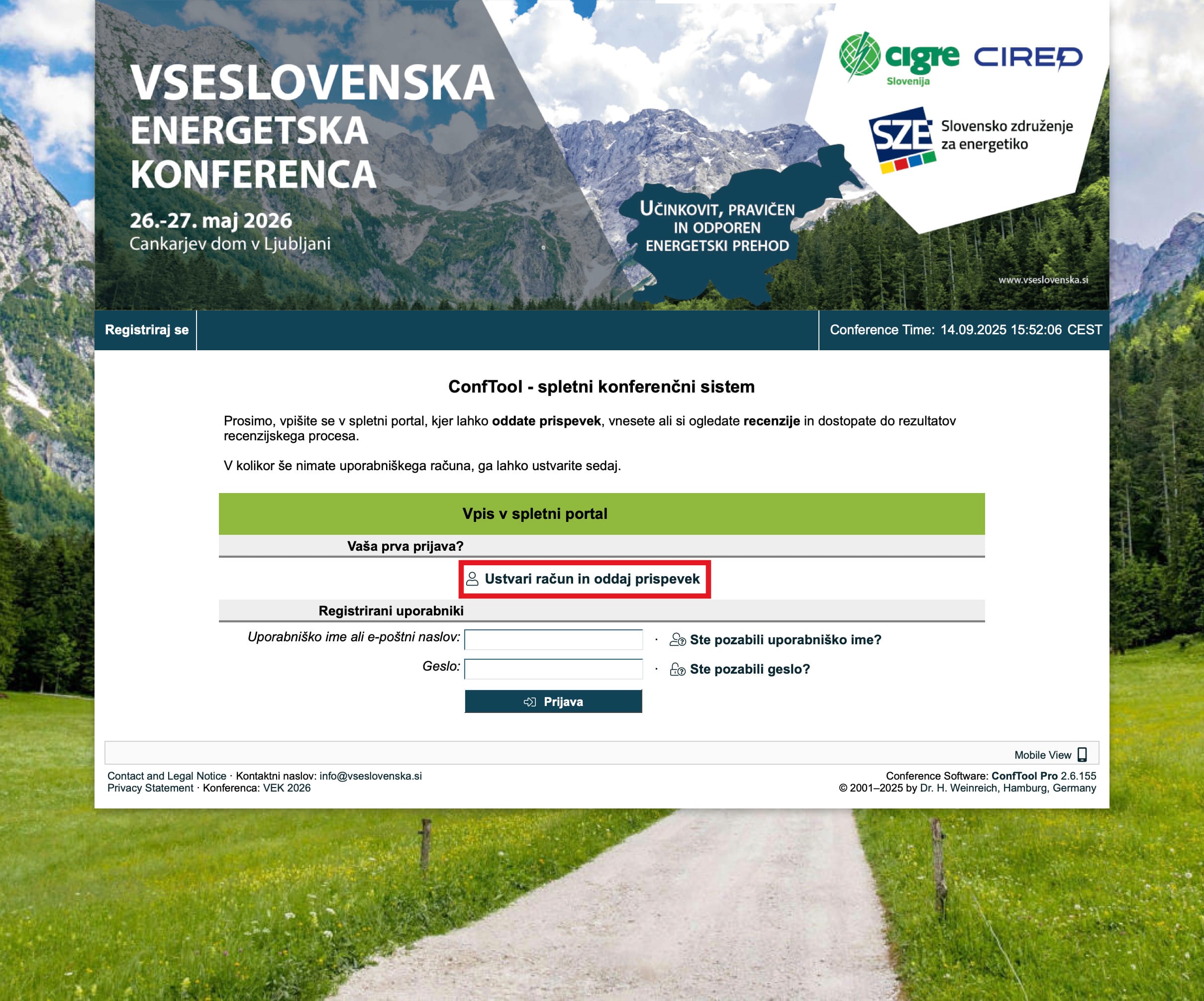 ConfTool – Ustvari uporabniški račun ConfTool - Ustvari uporabniški račun