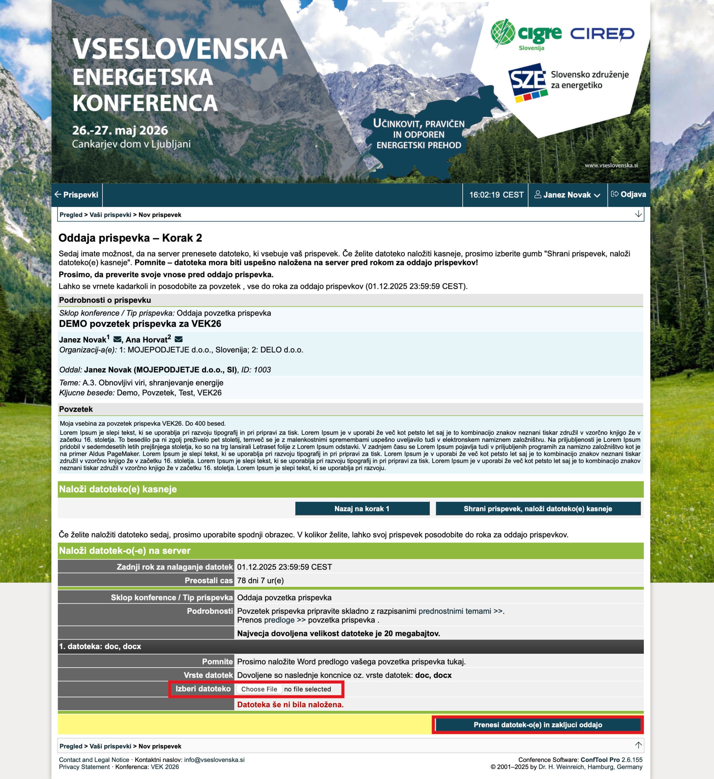 Conftool – Nalaganje Word priloge povzetka prispevka Conftool - Nalaganje Word priloge povzetka prispevka