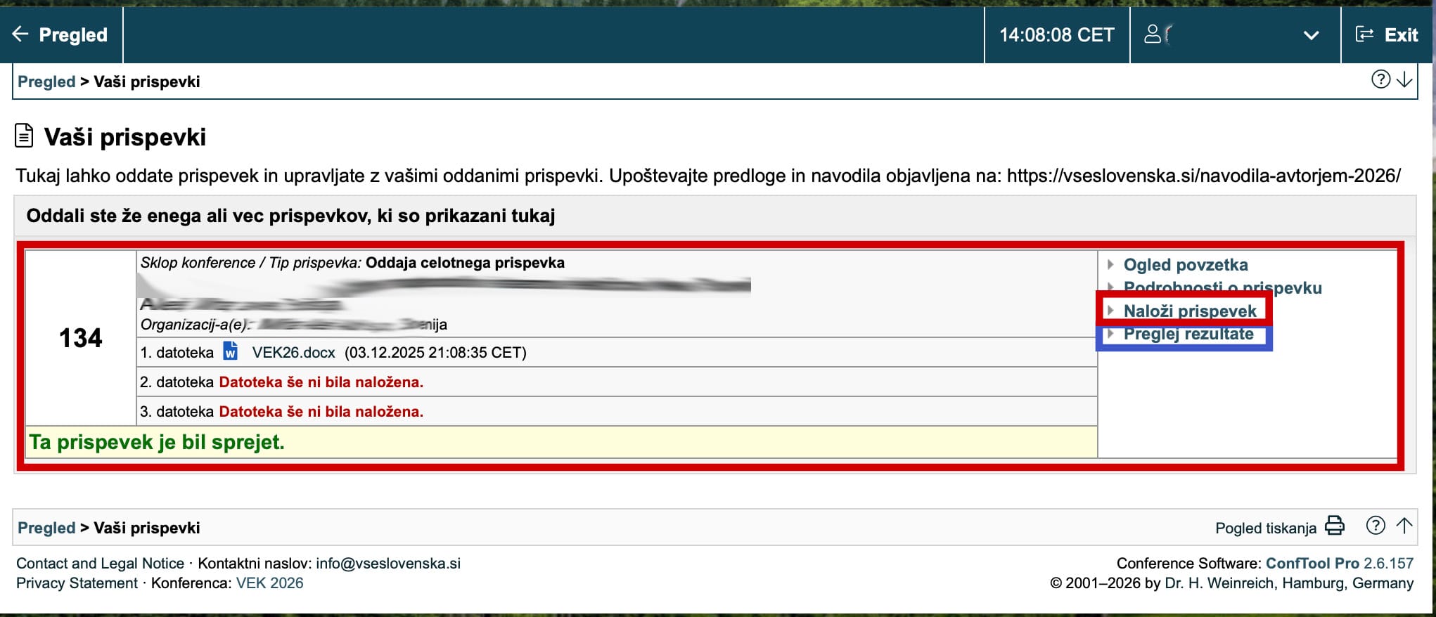 Conftool - Navodila za pregled recenzij in oddajo celotnega prispevka