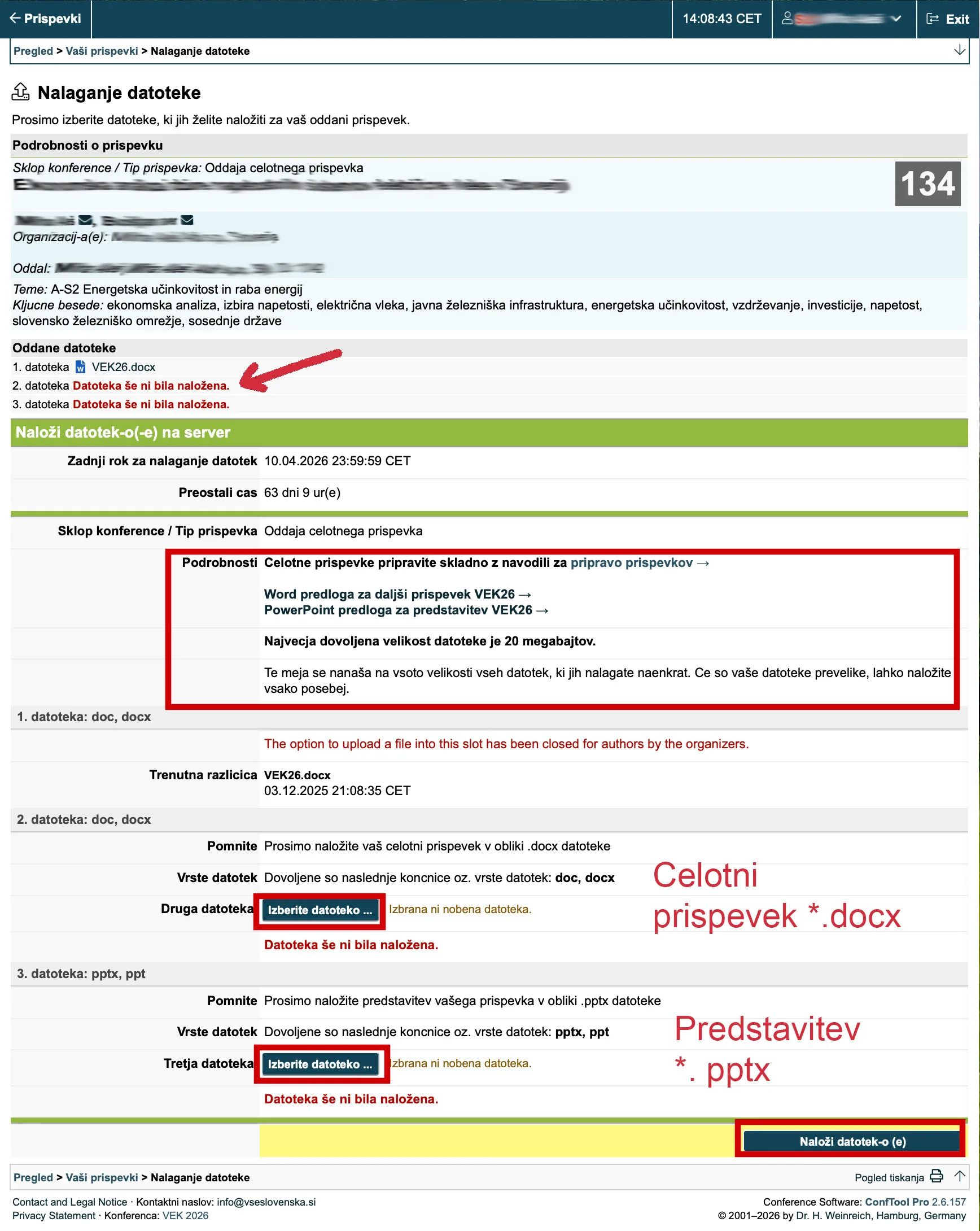Conftool - Navodila za pregled recenzij in oddajo celotnega prispevka